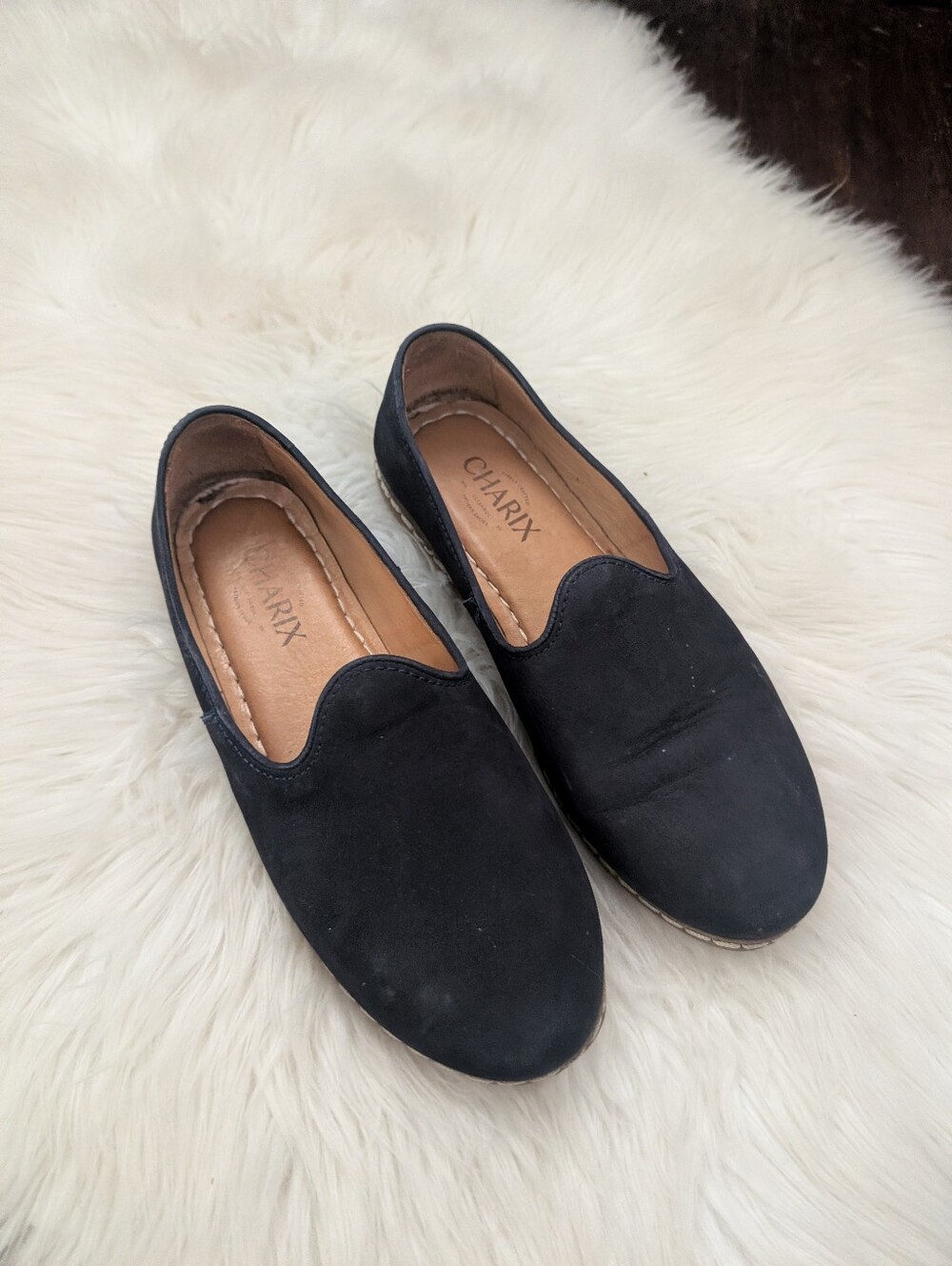Charix Cream Dark Navy Suede Leather Slip On Loafers Smoking Shoes 38 / 8
